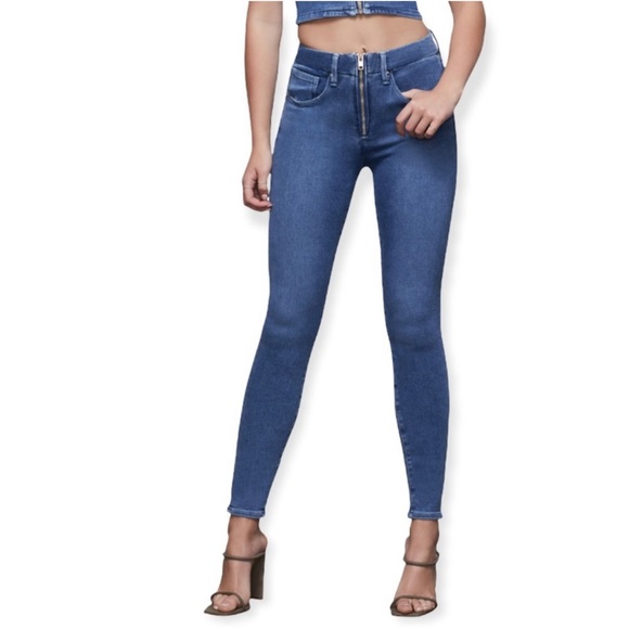 Good American Good Waist Skinny Jeans Size 28 Exposed Front Zipper High Rise - Picture 1 of 10